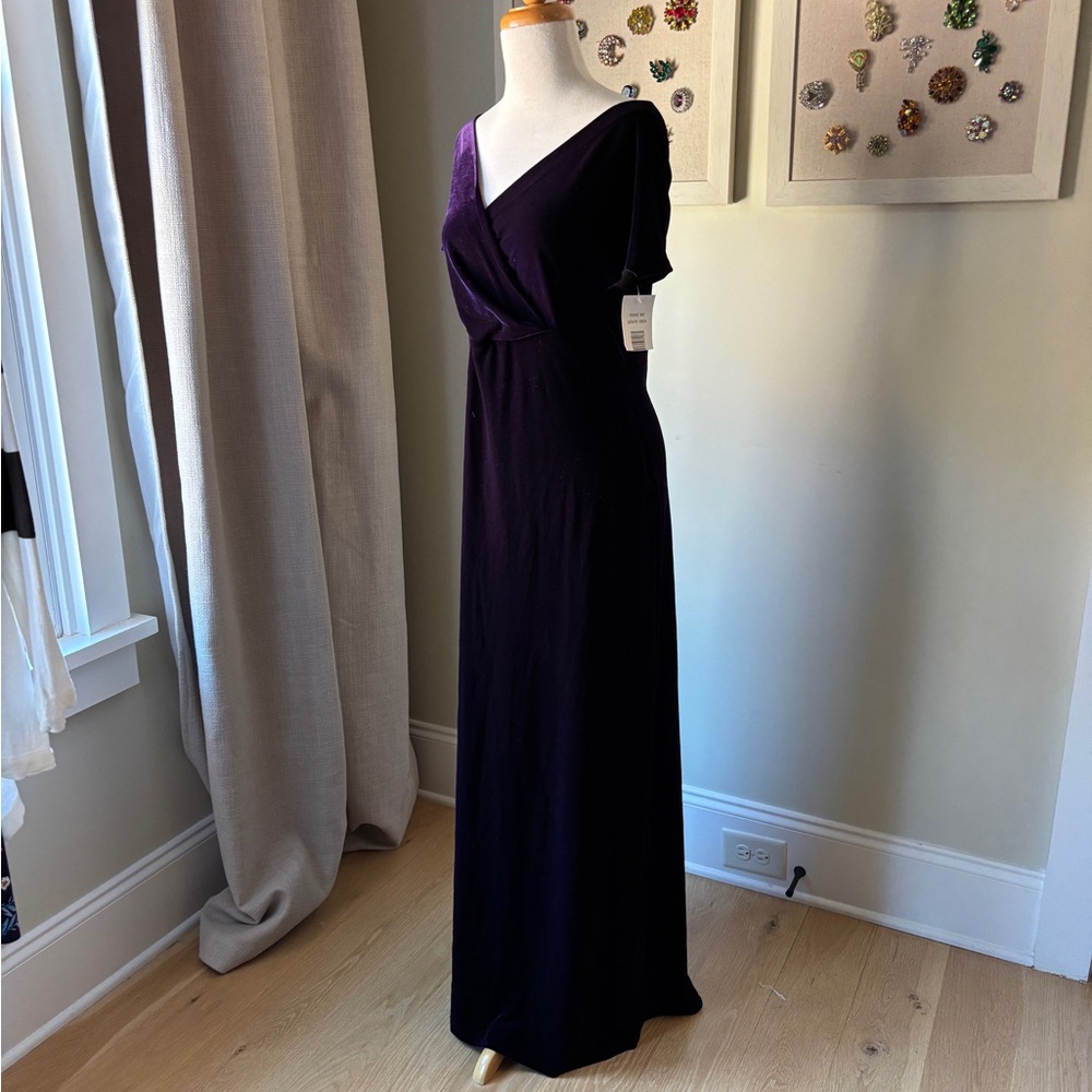 NWT Robbie Bee Purple Velvet Velour Low Back Long Gown 14